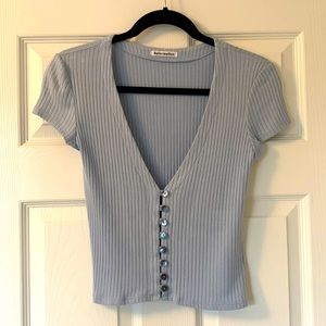 Reformation Gellar Light Blue Ribbed Top